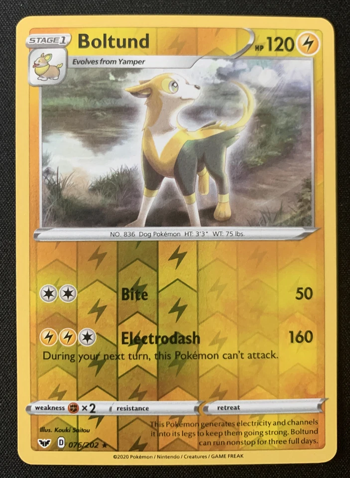 Boltund 076/202 Reverse Holo Rare Pokemon TCG Sword & Shield Base Near Mint - Image 1 of 1