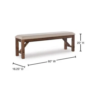 Powell Company Dining Bench 60" W, Wood Frame Rustic Umber Polyester Upholstery - Picture 1 of 7