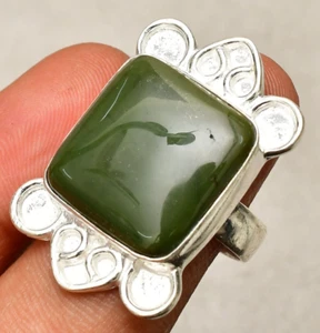 Anillo de joyería de plata de ley 925 con piedras preciosas serpentinas talla 7 - Imagen 1 de 8