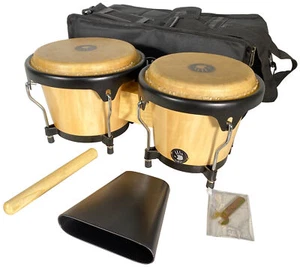 Bongos Percussion Drum Set w/ Bag, Cowbell & Stick - Natural - Picture 1 of 1
