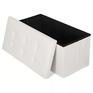 30" Folding Storage Ottoman Footstools MDF Frame Soft Leather Cover Seat White - Picture 1 of 20