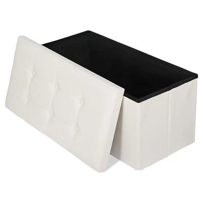 30" Folding Storage Ottoman Footstools MDF Frame Soft Leather Cover Seat White - Image 1 of 4