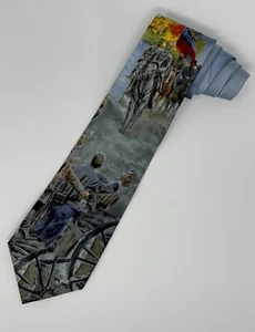 Corbata de cuello de seda Mort Kunstler His Supreme Moment azul con representación vívida usada en excelente estado - Imagen 1 de 6