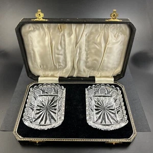 Set of 2 Vintage European cut crystal glass MASTER SALTS in original box - Picture 1 of 16