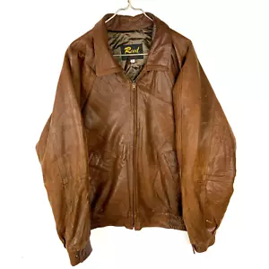 Vintage Reed Leather Bomber Jacket Biker Brown Extra Large Full Zip Made In Usa - Picture 1 of 5