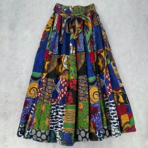 VTG African Printed Maxi Skirt SM Colorful Tribal Orange Flare Long Heavy Cotton - Picture 1 of 8
