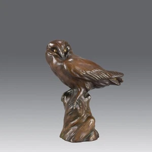 Animalier de mediados del siglo XX bronce "Búho en reposo" por H Sieloff - Imagen 1 de 11