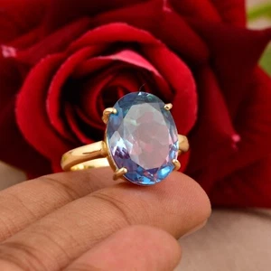 Anillo de compromiso de oro amarillo único ovalado multicolor alejandrita anillo vintage - Imagen 1 de 10