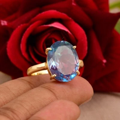 Anillo de compromiso de oro amarillo único ovalado multicolor alejandrita anillo vintage Foto 1 de 4