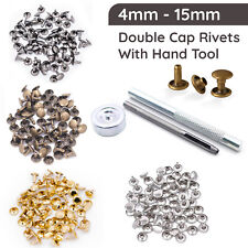 Double Cap Rivets 4/5/6/7/8/9/10/12/15mm Studs Leather Craft Rapid Repair + Tool