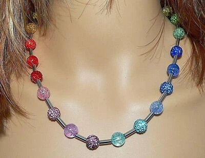 Halskette Kette Glitzer Ton Strass Acryl crash bunt mehrfarbig multicolor 111. - Bild 1 von 4