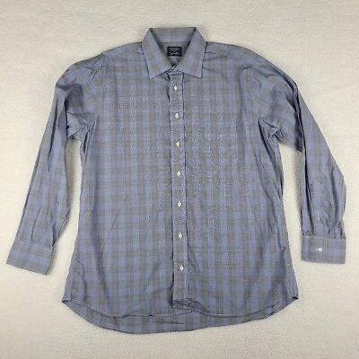 Camisa de vestir Gitman Bros para hombre 17-35 azul gris a cuadros el vestuario abotonada Foto 1 de 4
