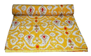 Indian Handmade Kantha Quilt Vintage Floral Print Bedspread Throw Cotton Blanket - Picture 1 of 4