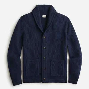 J. CREW Men's Checker-stitch Shawl Collar Cardigan Sweater Blue - $138 NWT - Picture 1 of 3