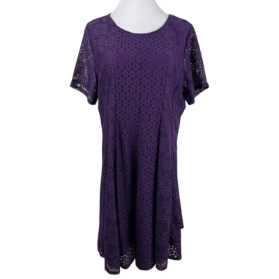 Vestido para mujer NY Collection púrpura superpuesto de encaje calce y acampanado 1X Foto 1 de 4