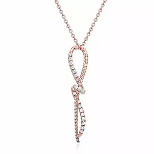 Diamond Pendant Necklace for Women 1/6 CT 14K Pink Rose Gold 1 Inch Drop Design - Picture 1 of 7