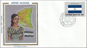 Nicaragua National Costume Dress Flag Map UN Gold Folio Silk FDC Cachet 1982 - Picture 1 of 1