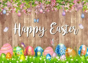 7x5ft Happy Easter Backdrop Rustic Wooden Wall Easter Photography Background ... - Picture 1 of 7