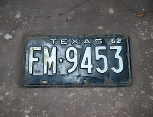 Vintage Texas 1962 Black License Plate Number FM 9453 - Picture 1 of 6