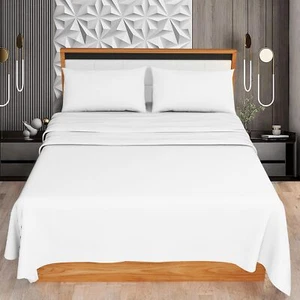 Ultra Soft Fitted Sheet Flat Sheet Pillowcase Set S/Double/Queen/ King/KS White - Picture 1 of 14