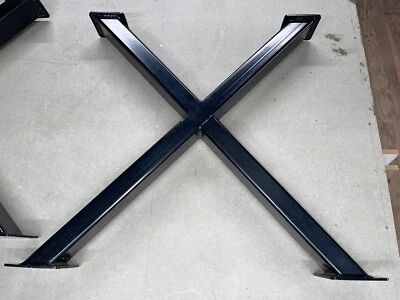X Frame Cross Leg Dining Table Sets Bench Steel and Reclaimed Wood Industrial - Image 1 of 4