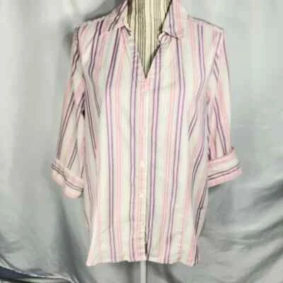 Studio Works Wrinkle Free White Pink Purple Stripe V Neck Top Plus Size 1X - Изображение 1 из 4