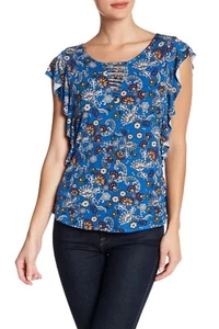 Nuevo Top Bobeau Manga Flutter Floral Paisley Talla M Verde azulado Cuello Corte Verde azulado - Imagen 1 de 8