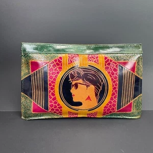 Art Deco Tooled Leather Clutch Envelope Bag Purse Tote Pop Art Handbag - Picture 1 of 13
