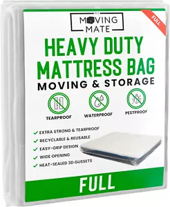 Full Mattress Bag for Moving and Storage - 5 Mil Mattress Cover for Moving and S - Picture 1 of 7