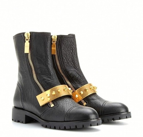 Rarissimi stivali da motociclista Alexander McQueen con placca a punta dorata 37 5 UK 4 5