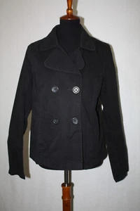 Old Navy Womens Sz L Black Double Breasted Pea Coat Jacket Lightweight Cotton - Picture 1 of 7