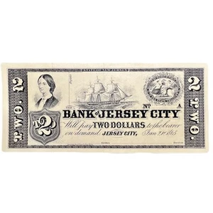 1865 Bank of Jersey City $2 Obsolete Currency *American Bank Note Co. Reprint* - Picture 1 of 2
