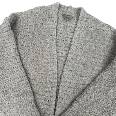 Barefoot Dreams CozyChic 针织开衫 L 码灰褐色开口前口袋 — 第 1/4 张图片