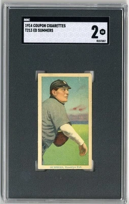 ED SUMMERS 1914 T213-2 优惠券 香烟 烟草类型 2 SGC 2 布鲁克林联邦 — 第 1/3 张图片