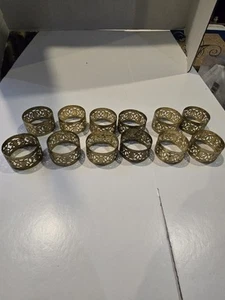 Vtg Kemp & Beatley 12 Napkin Rings Gold Tone Metal Filigree 1980's Table Setting - Picture 1 of 3