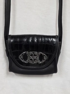 Vintage Brighton Black Leather Croc Embossed Medallion Mini Purse Crossbody  - Picture 1 of 16