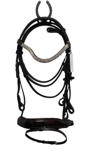 Fascia per sopracciglia diamante briglia da esposizione in pelle nera premium comfort fit vernice - Foto 1 di 7