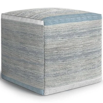 Trent Home Boho Cube Pouf in Blue Melange Cotton - Image 1 of 4