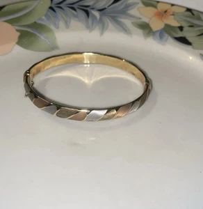 VINTAGE DREIFARBIGER STERLINGSILBER ARMREIF MIT SCHARNIER, SIEHE BILDER - Bild 1 von 12