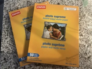 NEW Staples Supreme 2 Packs Photo Paper 8 1/2" x 11" Double Sided Matte 50 Each - Picture 1 of 1