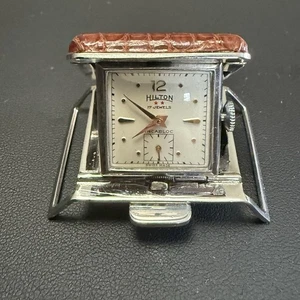 HILTON Golfer Gürtel Uhr verstecktes Zifferblatt Pop Up Edelstahl & Leder FUNKTIONIERT! Selten! - Bild 1 von 9