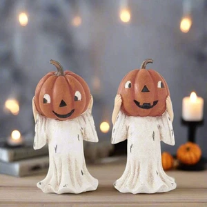 Folk Art Halloween 6.25 "Silly Jack O Lantern Head Ghost Figurine 2 Styles - Picture 1 of 4