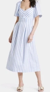 A New Day Short Sleeve Midi Dress White/Blue Stripped Size 4 NWT - Picture 1 of 5