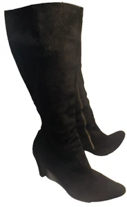 Charles Jourdan Black Suede Pointed toe Stack cone heel Boots Sz.11.5 France - Picture 1 of 11