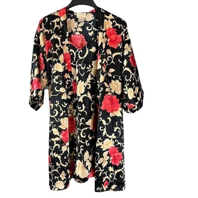 Inner Most Vintage 2 Pc Satin Robe & Nightgown Slip Chemise Floral Print Set M - Image 1 of 4