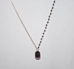 gemstone beaded beads necklace, 2mm black Beads Rosary necklace, 24k gold plated - Picture 1 of 5