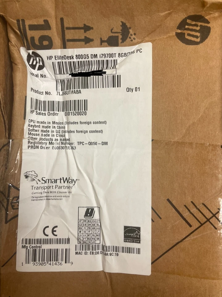 New HP Elitedesk 800 G5 i79700T 8GB/256GB 7LJ66UT#ABA - Image 1 of 3