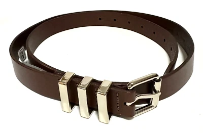 Cinturón Rebecca Minkoff Mujer Talla XL Ajustado Marrón Cuero Genuino Hebilla Dorada Foto 1 de 4