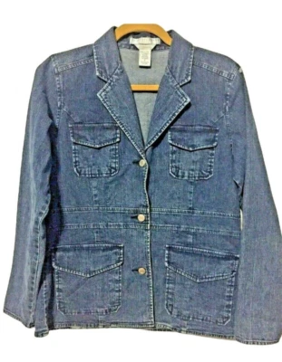 Geoffrey Beene Sport Women's Sz 6 Jacket Denim Blue Jean Button Up Flap Pockets - Image 1 of 4