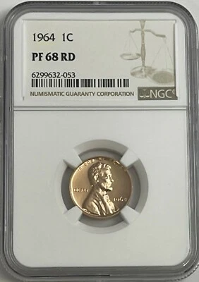 1964 P NGC PF68 RD Red Proof Lincoln Memorial Penny 1C One Cent White Label - Image 1 of 3